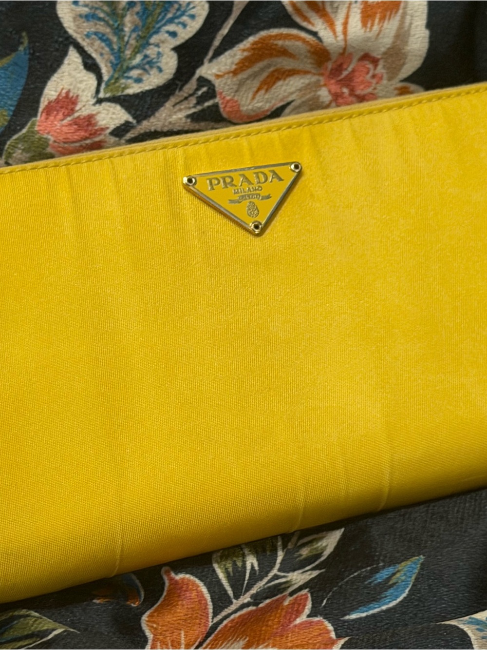 Prada Yellow Triangle Logo Clutch